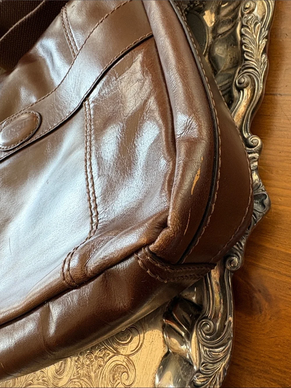 Men’s Vintage Fossil Brown Leather Messenger Crossbody Bag
